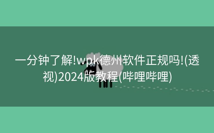 一分钟了解!wpk德州软件正规吗!(透视)2024版教程(哔哩哔哩)